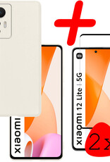 BASEY. Hoes Geschikt voor Xiaomi 12 Lite Hoesje Siliconen Back Cover Case Met 2x Screenprotector - Hoesje Geschikt voor Xiaomi 12 Lite Hoes Cover Hoesje - Wit