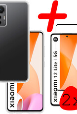 BASEY. Hoes Geschikt voor Xiaomi 12 Lite Hoesje Siliconen Back Cover Case Met 2x Screenprotector - Hoesje Geschikt voor Xiaomi 12 Lite Hoes Cover Hoesje - Transparant