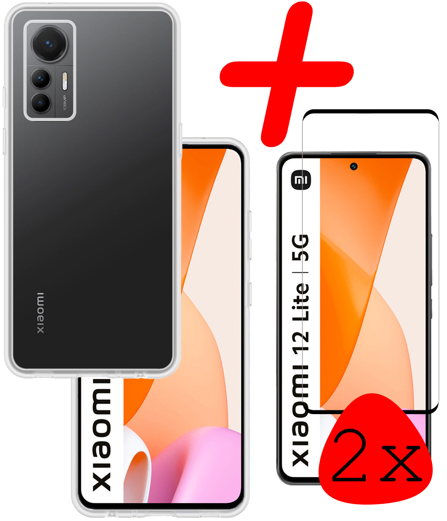 BASEY. Hoes Geschikt voor Xiaomi 12 Lite Hoesje Siliconen Back Cover Case Met 2x Screenprotector - Hoesje Geschikt voor Xiaomi 12 Lite Hoes Cover Hoesje - Transparant
