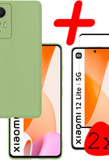 BASEY. Hoes Geschikt voor Xiaomi 12 Lite Hoesje Siliconen Back Cover Case Met 2x Screenprotector - Hoesje Geschikt voor Xiaomi 12 Lite Hoes Cover Hoesje - Groen