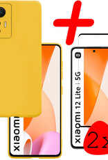 BASEY. Hoes Geschikt voor Xiaomi 12 Lite Hoesje Siliconen Back Cover Case Met 2x Screenprotector - Hoesje Geschikt voor Xiaomi 12 Lite Hoes Cover Hoesje - Geel