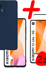 BASEY. Hoes Geschikt voor Xiaomi 12 Lite Hoesje Siliconen Back Cover Case Met 2x Screenprotector - Hoesje Geschikt voor Xiaomi 12 Lite Hoes Cover Hoesje - Donkerblauw