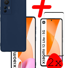 BASEY. BASEY. Xiaomi 12 Lite Hoesje Siliconen Met 2x Screenprotector - Donkerblauw
