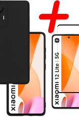 BASEY. Hoes Geschikt voor Xiaomi 12 Lite Hoesje Siliconen Back Cover Case Met Screenprotector - Hoesje Geschikt voor Xiaomi 12 Lite Hoes Cover Hoesje - Zwart