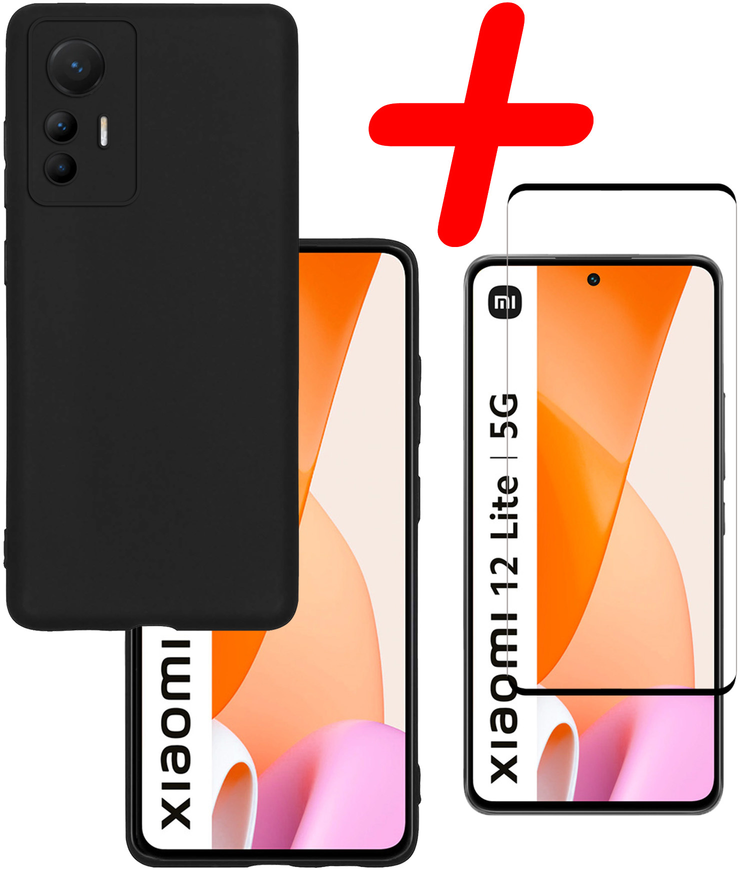 BASEY. Hoes Geschikt voor Xiaomi 12 Lite Hoesje Siliconen Back Cover Case Met Screenprotector - Hoesje Geschikt voor Xiaomi 12 Lite Hoes Cover Hoesje - Zwart