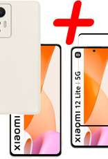 BASEY. Hoes Geschikt voor Xiaomi 12 Lite Hoesje Siliconen Back Cover Case Met Screenprotector - Hoesje Geschikt voor Xiaomi 12 Lite Hoes Cover Hoesje - Wit