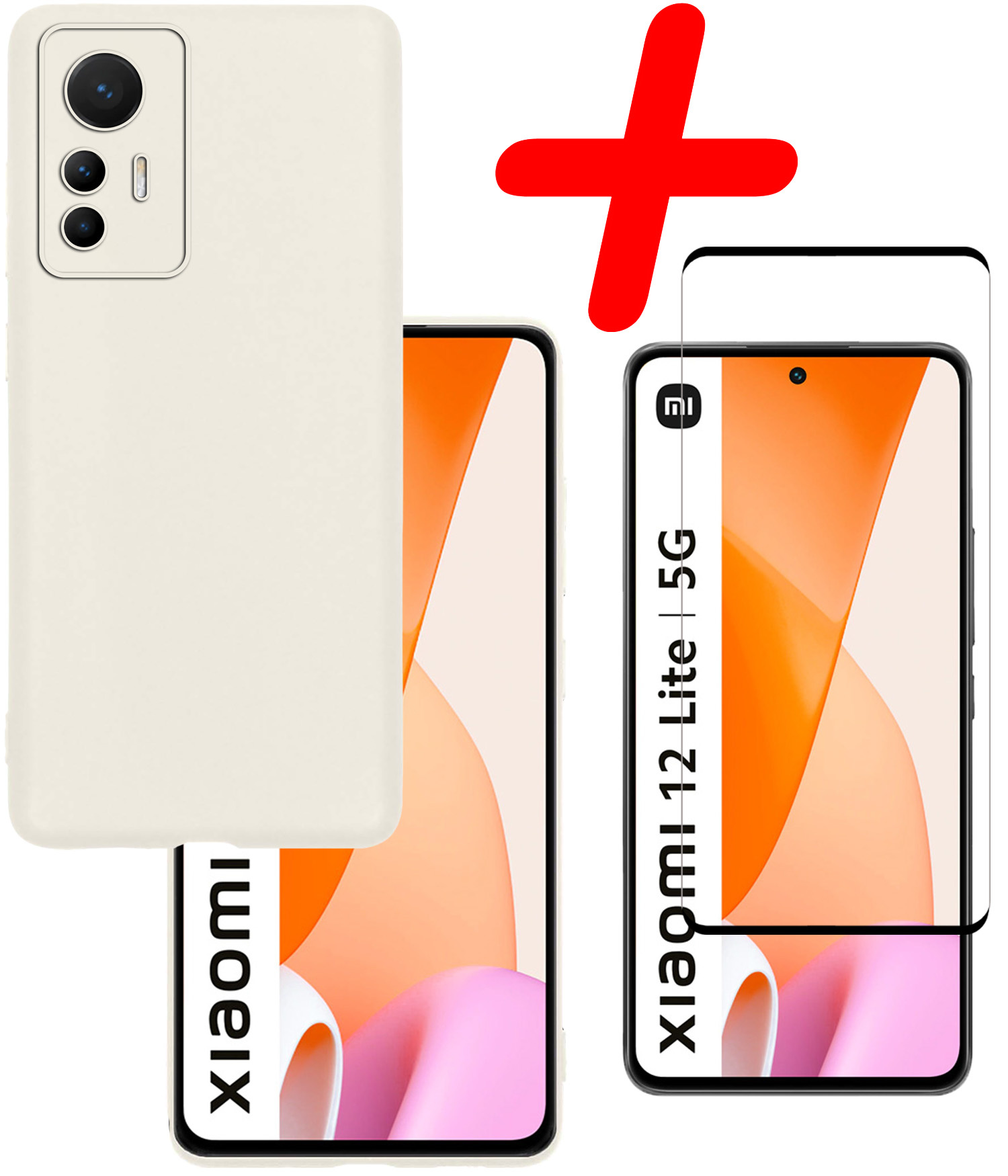 BASEY. Hoes Geschikt voor Xiaomi 12 Lite Hoesje Siliconen Back Cover Case Met Screenprotector - Hoesje Geschikt voor Xiaomi 12 Lite Hoes Cover Hoesje - Wit