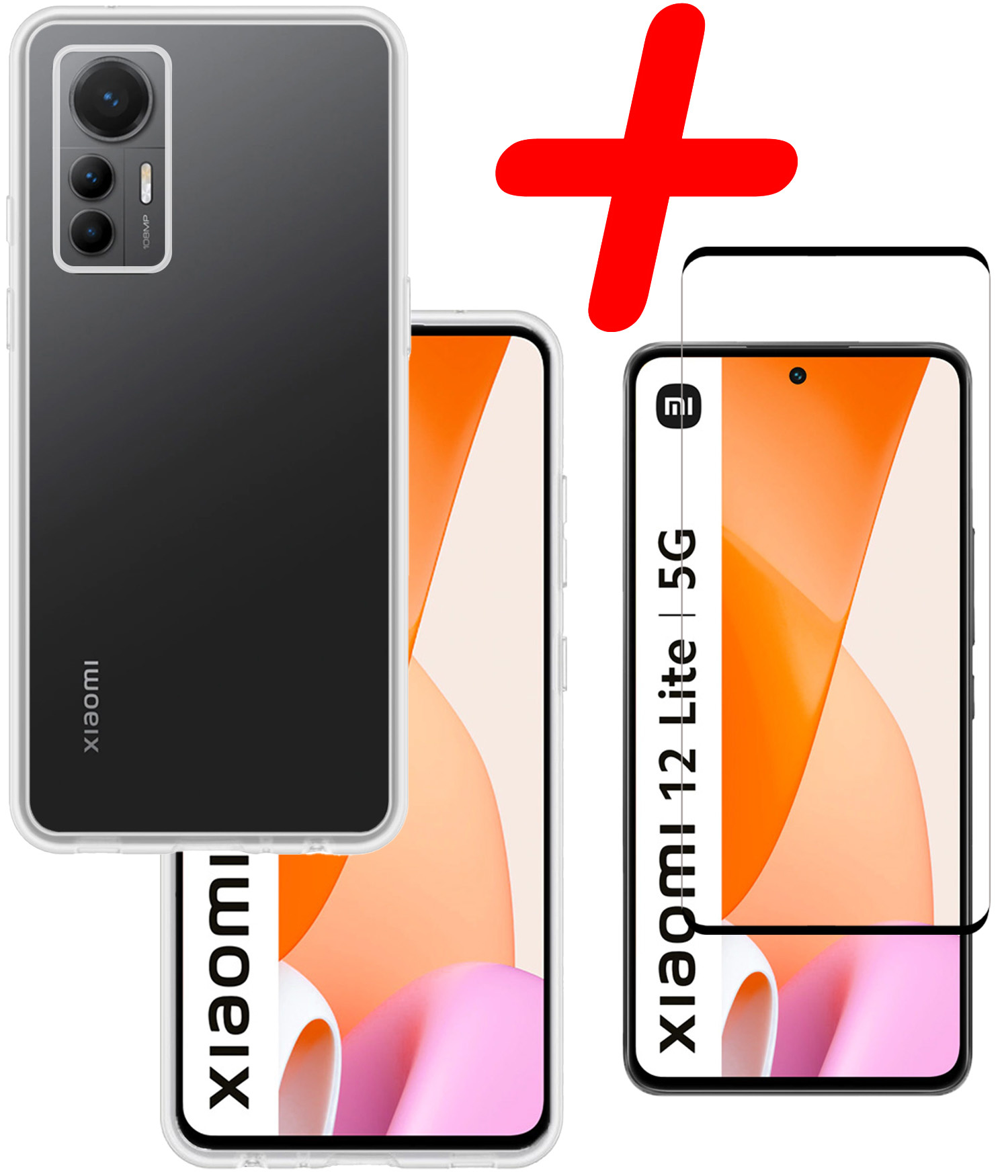 BASEY. Hoes Geschikt voor Xiaomi 12 Lite Hoesje Siliconen Back Cover Case Met Screenprotector - Hoesje Geschikt voor Xiaomi 12 Lite Hoes Cover Hoesje - Transparant