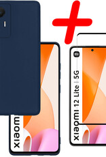 BASEY. Hoes Geschikt voor Xiaomi 12 Lite Hoesje Siliconen Back Cover Case Met Screenprotector - Hoesje Geschikt voor Xiaomi 12 Lite Hoes Cover Hoesje - Donkerblauw