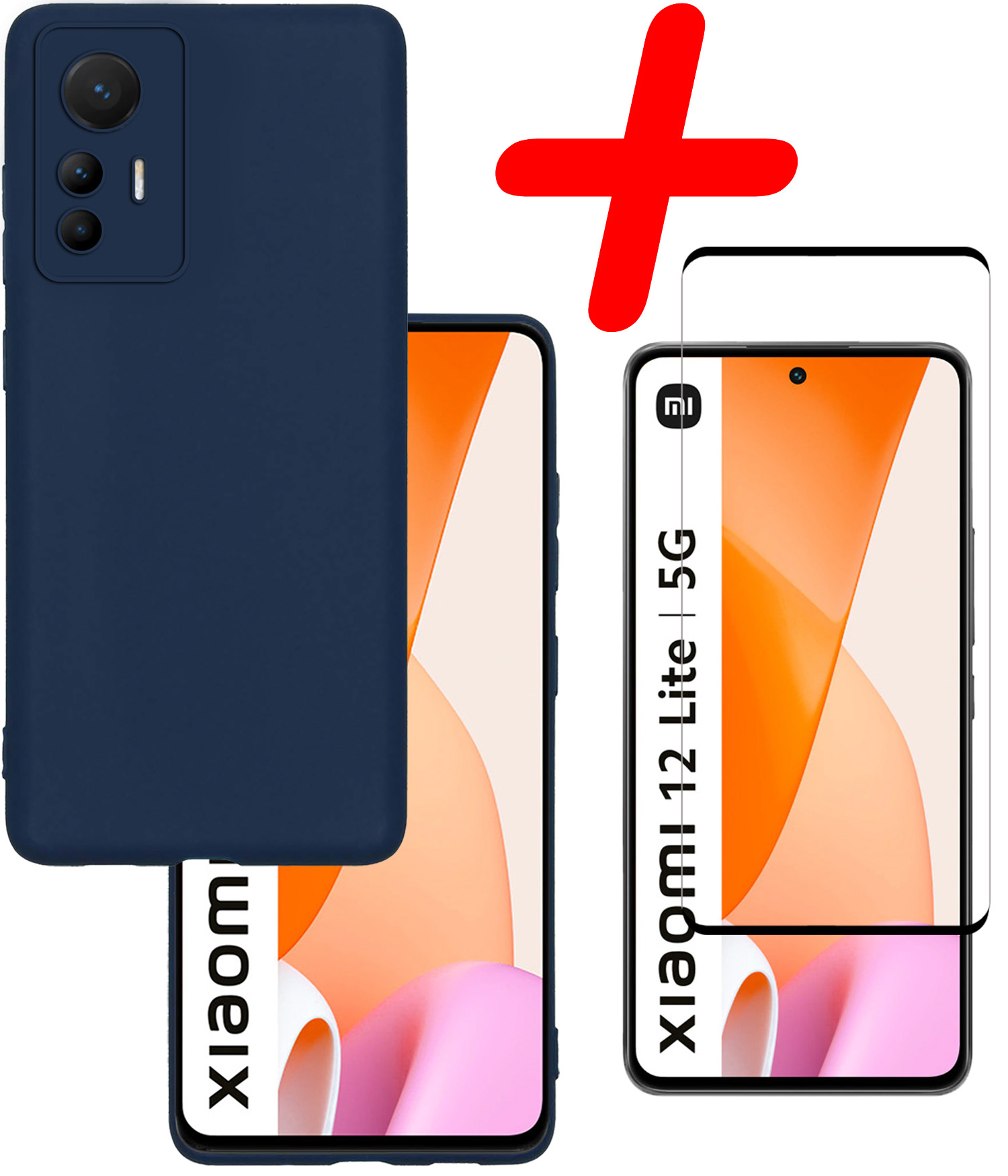 BASEY. Hoes Geschikt voor Xiaomi 12 Lite Hoesje Siliconen Back Cover Case Met Screenprotector - Hoesje Geschikt voor Xiaomi 12 Lite Hoes Cover Hoesje - Donkerblauw