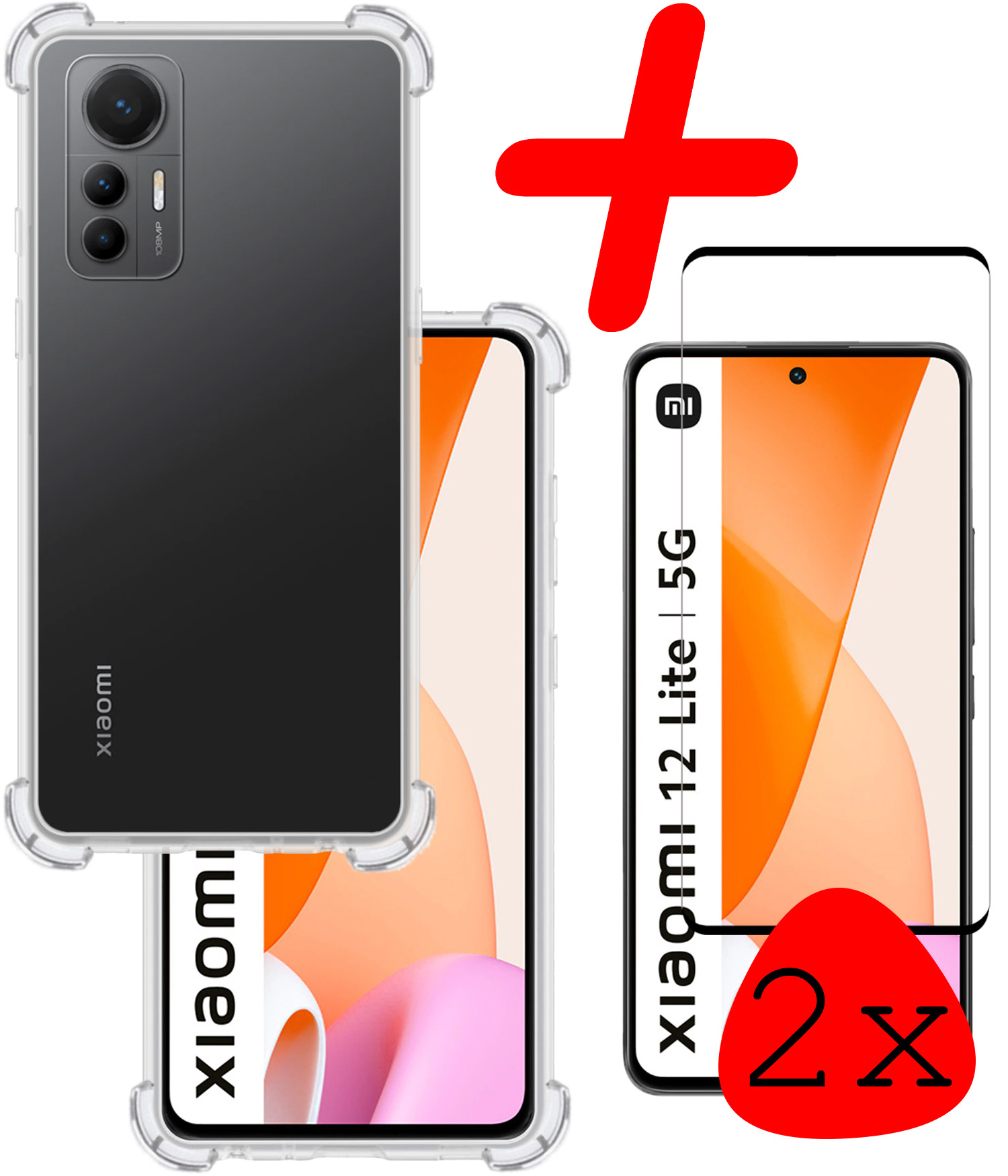 BASEY. Hoes Geschikt voor Xiaomi 12 Lite Hoesje Shock Proof Case Hoes Siliconen Met 2x Screenprotector - Hoesje Geschikt voor Xiaomi 12 Lite Hoes Cover Shockproof - Transparant