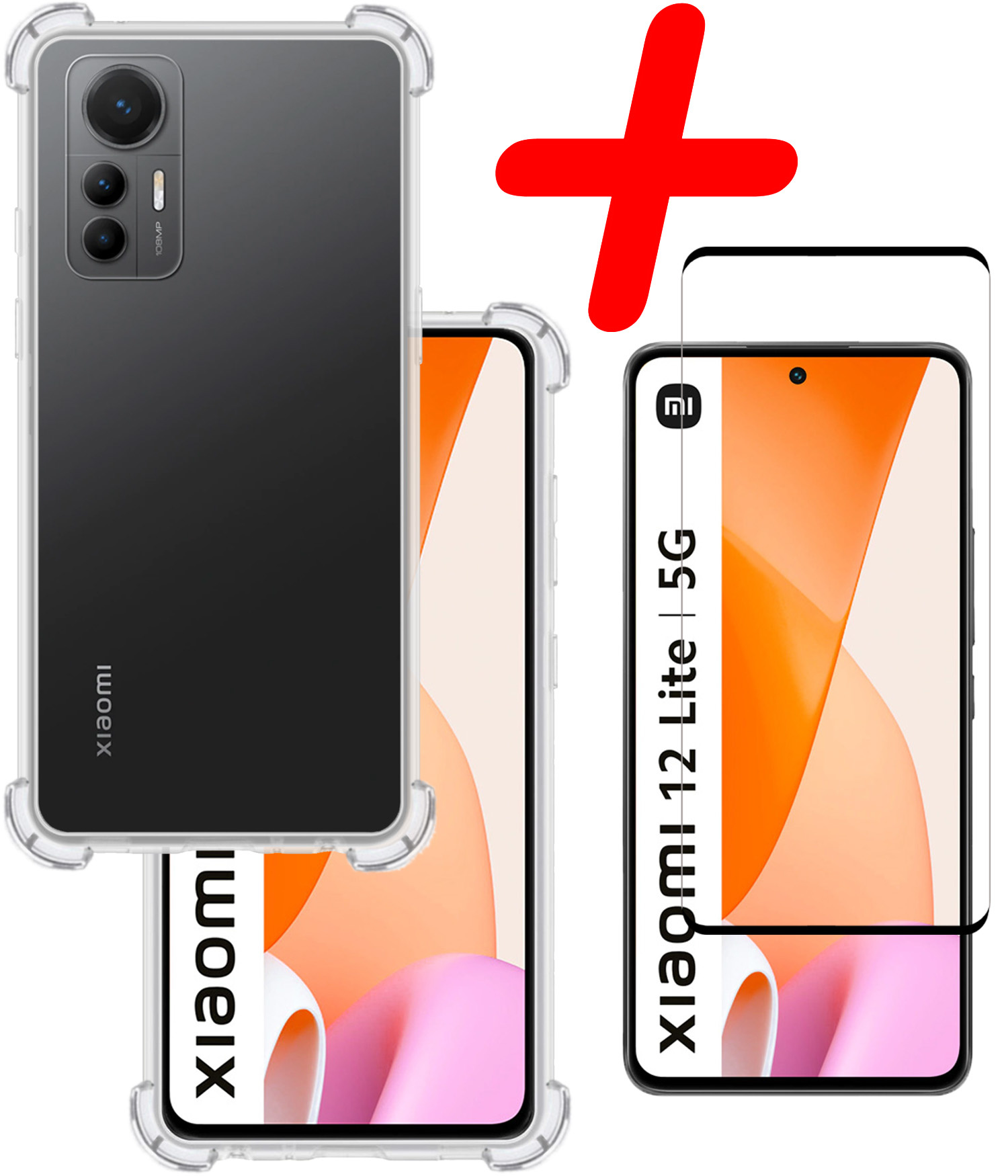 BASEY. Hoes Geschikt voor Xiaomi 12 Lite Hoesje Shock Proof Case Hoes Siliconen Met Screenprotector - Hoesje Geschikt voor Xiaomi 12 Lite Hoes Cover Shockproof - Transparant