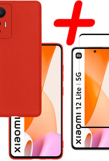 BASEY. Hoes Geschikt voor Xiaomi 12 Lite Hoesje Siliconen Back Cover Case Met Screenprotector - Hoesje Geschikt voor Xiaomi 12 Lite Hoes Cover Hoesje - Rood