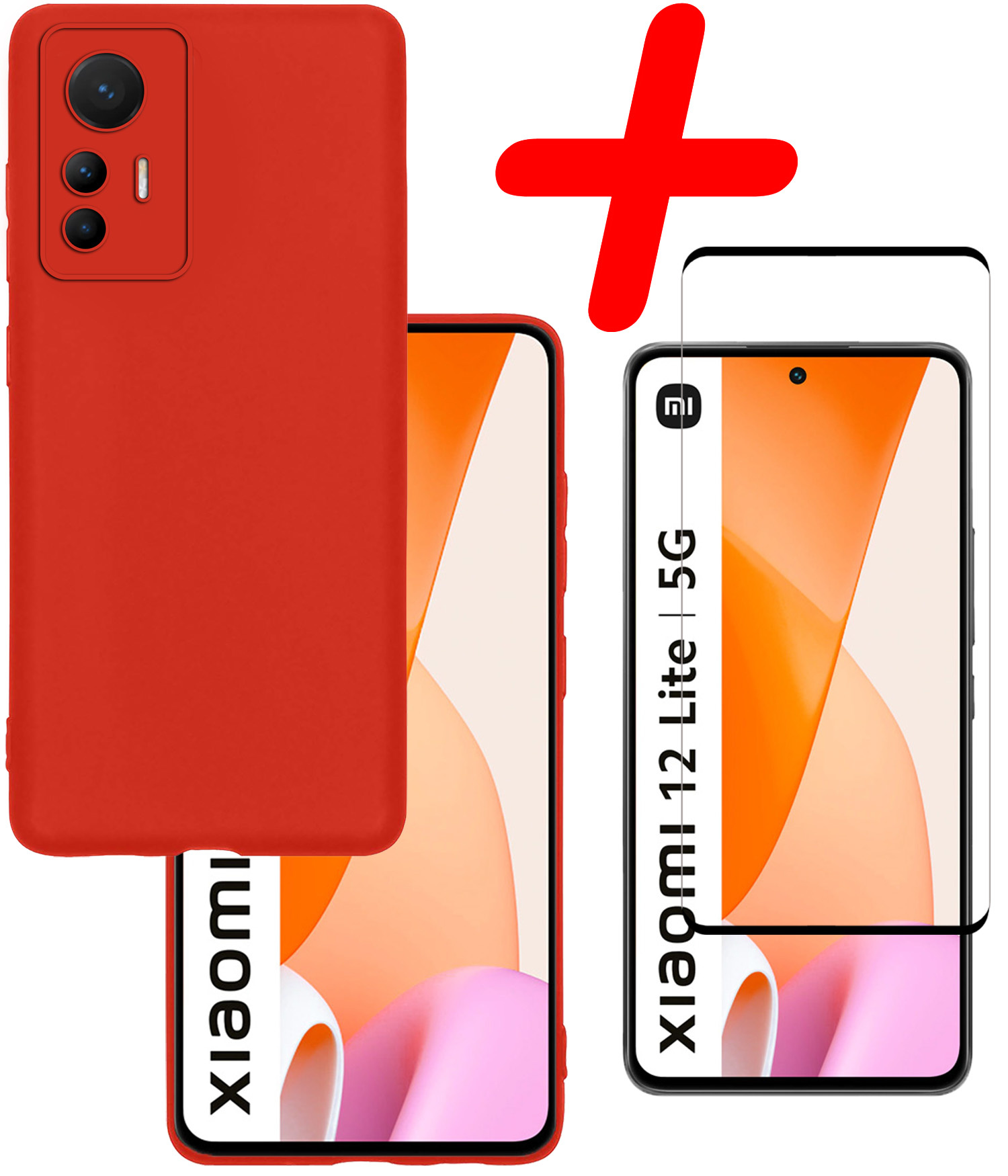 BASEY. Hoes Geschikt voor Xiaomi 12 Lite Hoesje Siliconen Back Cover Case Met Screenprotector - Hoesje Geschikt voor Xiaomi 12 Lite Hoes Cover Hoesje - Rood