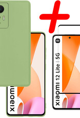 BASEY. Hoes Geschikt voor Xiaomi 12 Lite Hoesje Siliconen Back Cover Case Met Screenprotector - Hoesje Geschikt voor Xiaomi 12 Lite Hoes Cover Hoesje - Groen