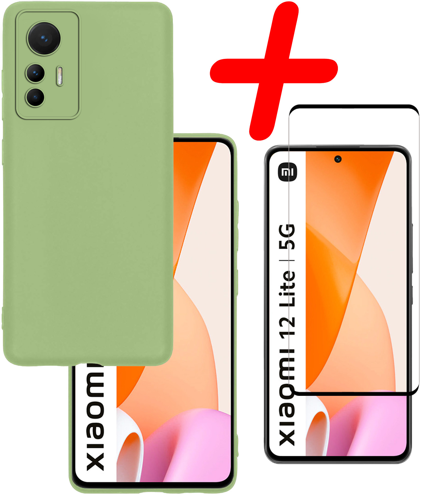 BASEY. Hoes Geschikt voor Xiaomi 12 Lite Hoesje Siliconen Back Cover Case Met Screenprotector - Hoesje Geschikt voor Xiaomi 12 Lite Hoes Cover Hoesje - Groen