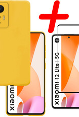 BASEY. Hoes Geschikt voor Xiaomi 12 Lite Hoesje Siliconen Back Cover Case Met Screenprotector - Hoesje Geschikt voor Xiaomi 12 Lite Hoes Cover Hoesje - Geel
