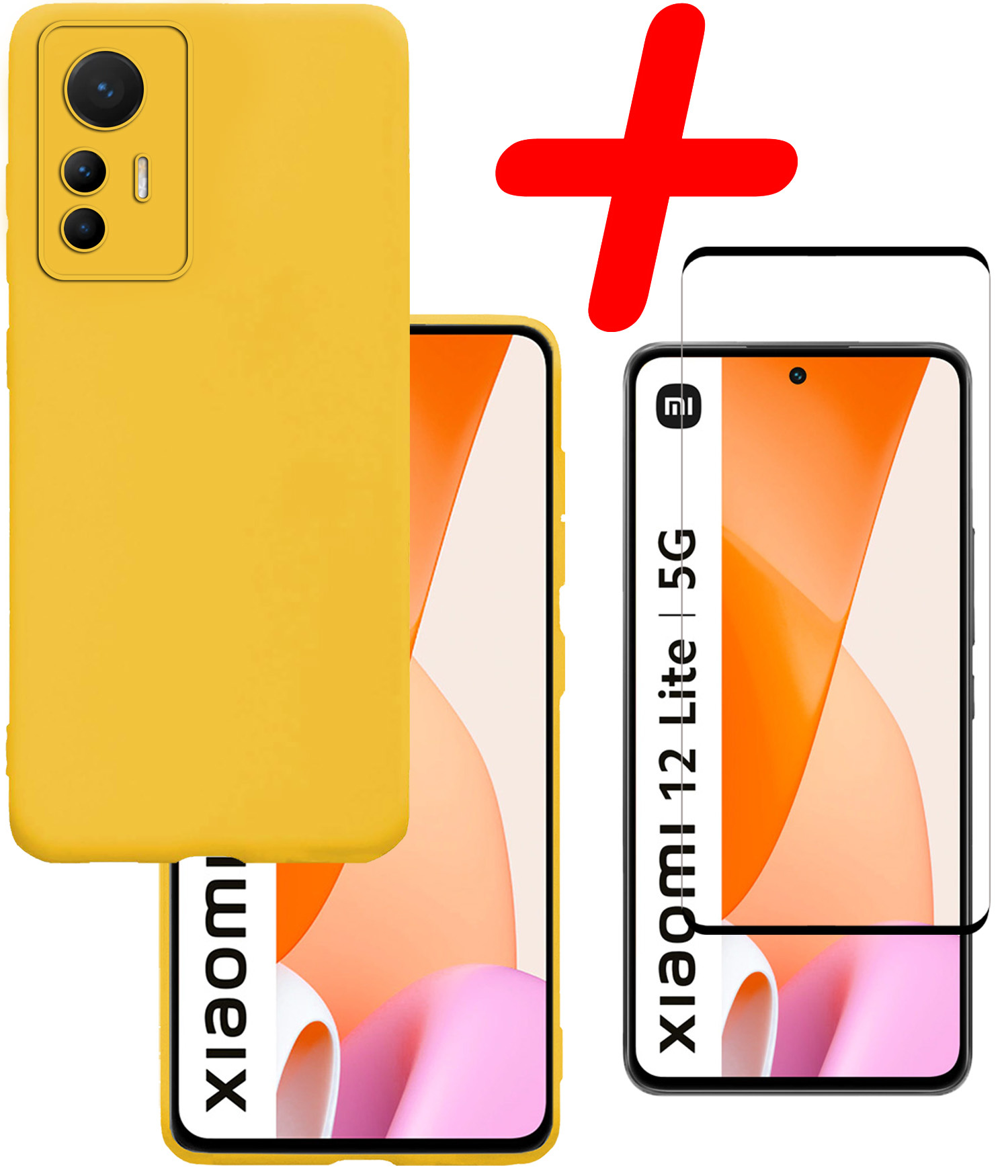 BASEY. Hoes Geschikt voor Xiaomi 12 Lite Hoesje Siliconen Back Cover Case Met Screenprotector - Hoesje Geschikt voor Xiaomi 12 Lite Hoes Cover Hoesje - Geel