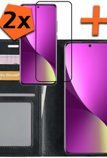 Nomfy Hoesje Geschikt voor Xiaomi 12 Hoes Bookcase Flipcase Book Cover Met 2x Screenprotector - Hoes Geschikt voor Xiaomi 12 Hoesje Book Case - Zwart