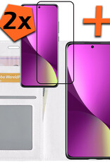 Nomfy Hoesje Geschikt voor Xiaomi 12 Hoes Bookcase Flipcase Book Cover Met 2x Screenprotector - Hoes Geschikt voor Xiaomi 12 Hoesje Book Case - Wit