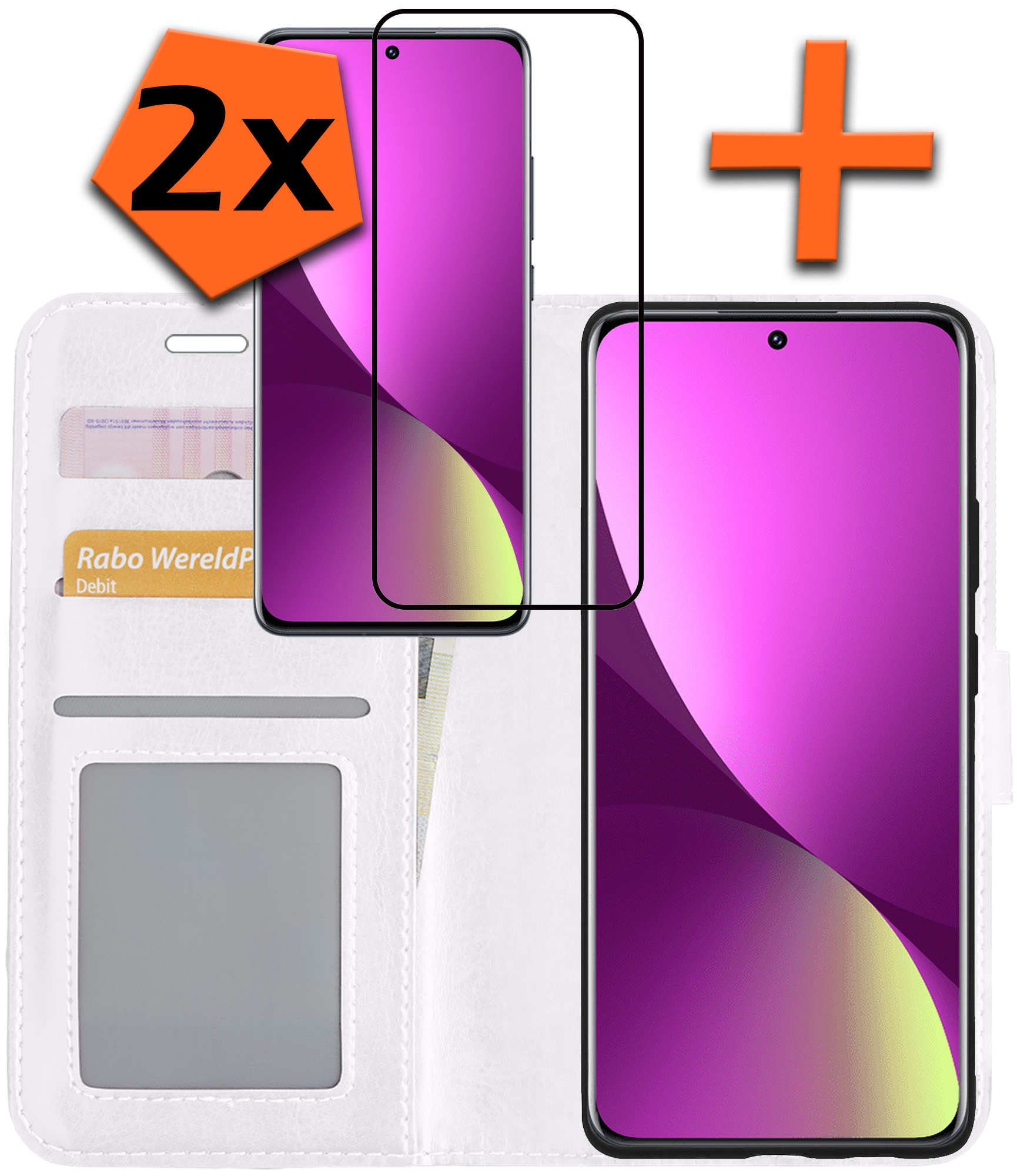 Nomfy Hoesje Geschikt voor Xiaomi 12 Hoes Bookcase Flipcase Book Cover Met 2x Screenprotector - Hoes Geschikt voor Xiaomi 12 Hoesje Book Case - Wit