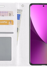 Nomfy Hoesje Geschikt voor Xiaomi 12 Hoes Bookcase Flipcase Book Cover Met 2x Screenprotector - Hoes Geschikt voor Xiaomi 12 Hoesje Book Case - Wit