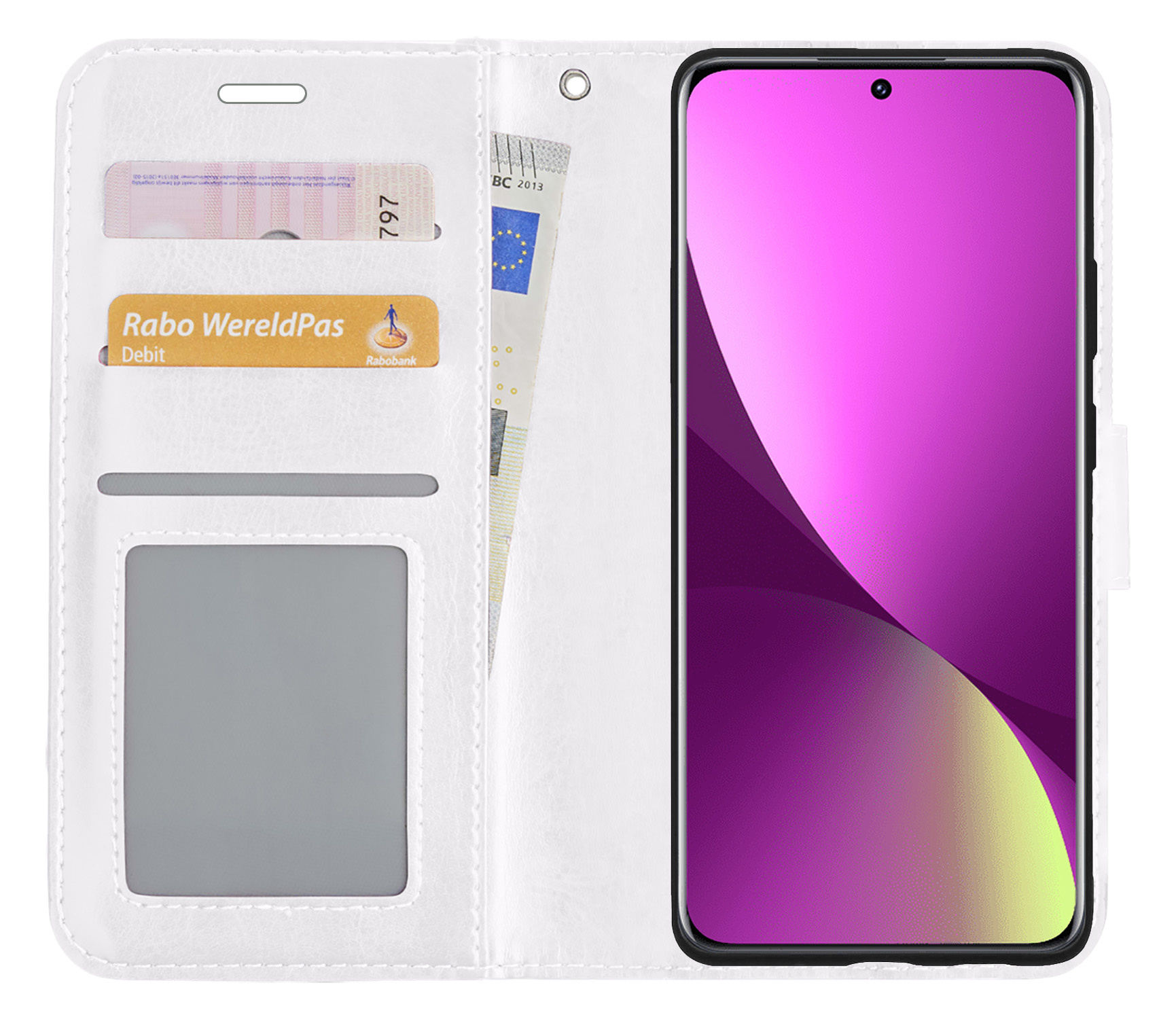 Nomfy Hoesje Geschikt voor Xiaomi 12 Hoes Bookcase Flipcase Book Cover Met 2x Screenprotector - Hoes Geschikt voor Xiaomi 12 Hoesje Book Case - Wit