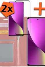 Nomfy Hoesje Geschikt voor Xiaomi 12 Hoes Bookcase Flipcase Book Cover Met 2x Screenprotector - Hoes Geschikt voor Xiaomi 12 Hoesje Book Case - Rosé goud