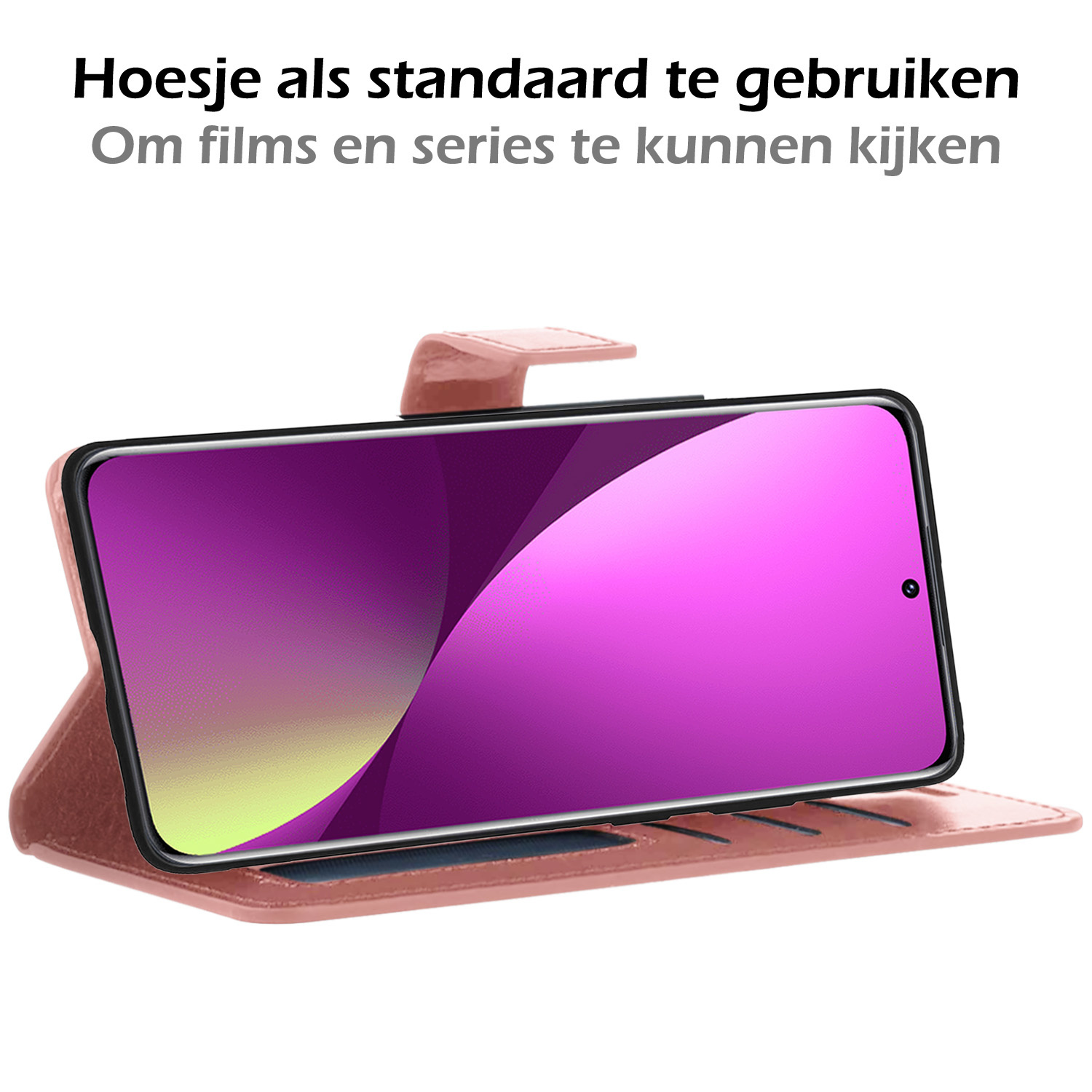 Nomfy Hoesje Geschikt voor Xiaomi 12 Hoes Bookcase Flipcase Book Cover Met 2x Screenprotector - Hoes Geschikt voor Xiaomi 12 Hoesje Book Case - Rosé goud