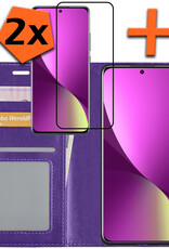 Nomfy Hoesje Geschikt voor Xiaomi 12 Hoes Bookcase Flipcase Book Cover Met 2x Screenprotector - Hoes Geschikt voor Xiaomi 12 Hoesje Book Case - Paars