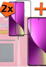 Nomfy Hoesje Geschikt voor Xiaomi 12 Hoes Bookcase Flipcase Book Cover Met 2x Screenprotector - Hoes Geschikt voor Xiaomi 12 Hoesje Book Case - Lichtroze