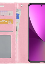 Nomfy Hoesje Geschikt voor Xiaomi 12 Hoes Bookcase Flipcase Book Cover Met 2x Screenprotector - Hoes Geschikt voor Xiaomi 12 Hoesje Book Case - Lichtroze