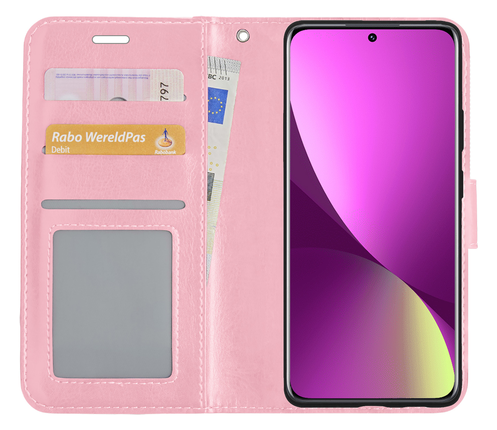 Nomfy Hoesje Geschikt voor Xiaomi 12 Hoes Bookcase Flipcase Book Cover Met 2x Screenprotector - Hoes Geschikt voor Xiaomi 12 Hoesje Book Case - Lichtroze