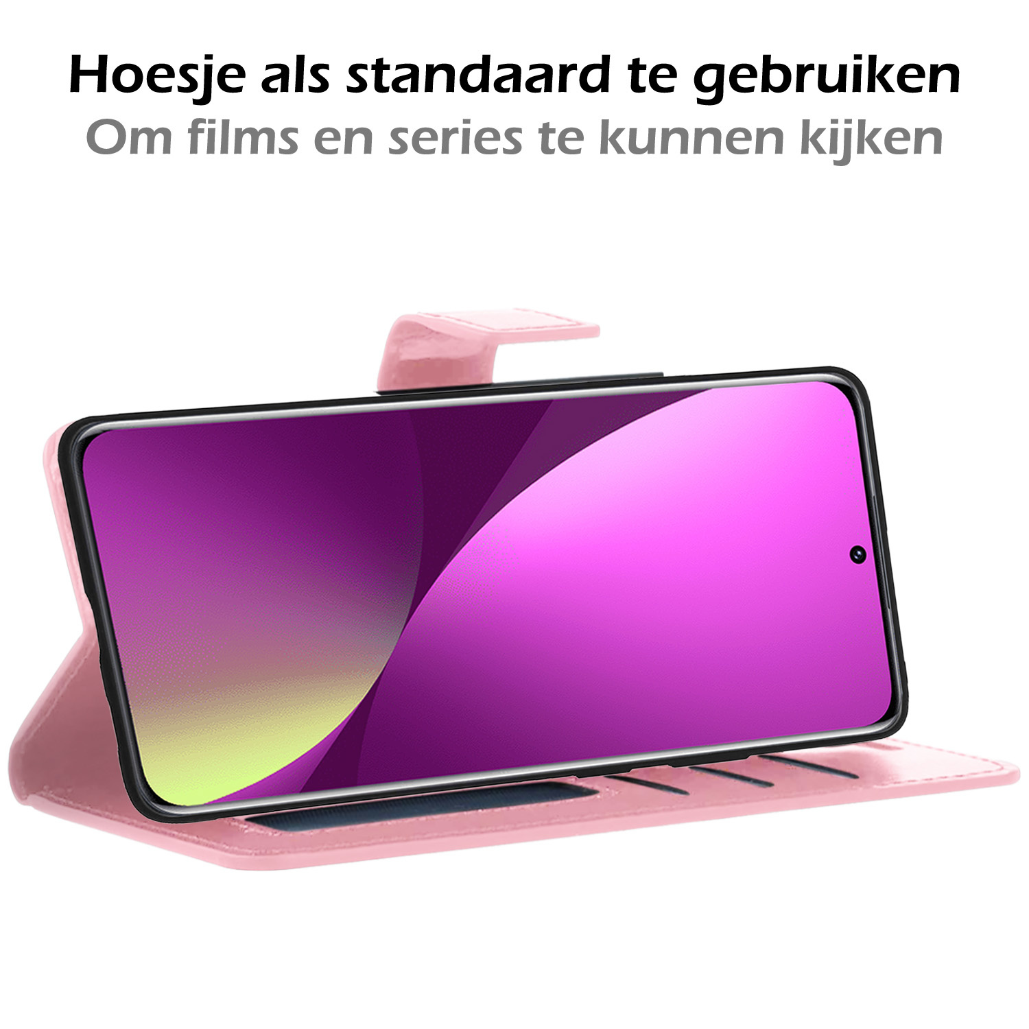 Nomfy Hoesje Geschikt voor Xiaomi 12 Hoes Bookcase Flipcase Book Cover Met 2x Screenprotector - Hoes Geschikt voor Xiaomi 12 Hoesje Book Case - Lichtroze