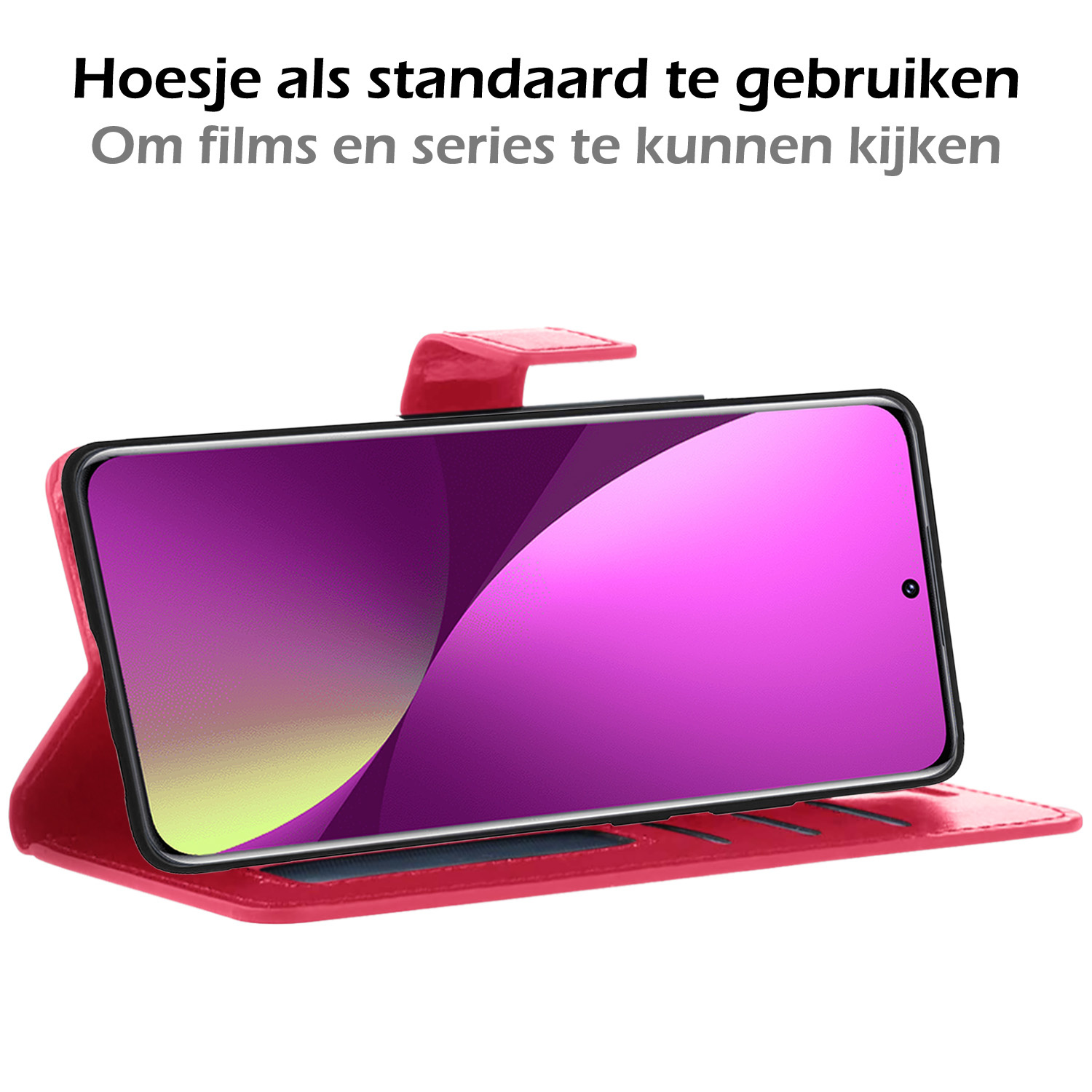 Nomfy Hoesje Geschikt voor Xiaomi 12 Hoes Bookcase Flipcase Book Cover Met 2x Screenprotector - Hoes Geschikt voor Xiaomi 12 Hoesje Book Case - Donkerroze