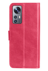 Nomfy Hoesje Geschikt voor Xiaomi 12 Hoes Bookcase Flipcase Book Cover Met 2x Screenprotector - Hoes Geschikt voor Xiaomi 12 Hoesje Book Case - Donkerroze