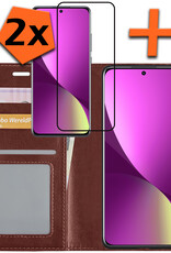 Nomfy Hoesje Geschikt voor Xiaomi 12 Hoes Bookcase Flipcase Book Cover Met 2x Screenprotector - Hoes Geschikt voor Xiaomi 12 Hoesje Book Case - Bruin