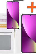 Nomfy Hoesje Geschikt voor Xiaomi 12 Hoes Bookcase Flipcase Book Cover Met Screenprotector - Hoes Geschikt voor Xiaomi 12 Hoesje Book Case - Wit