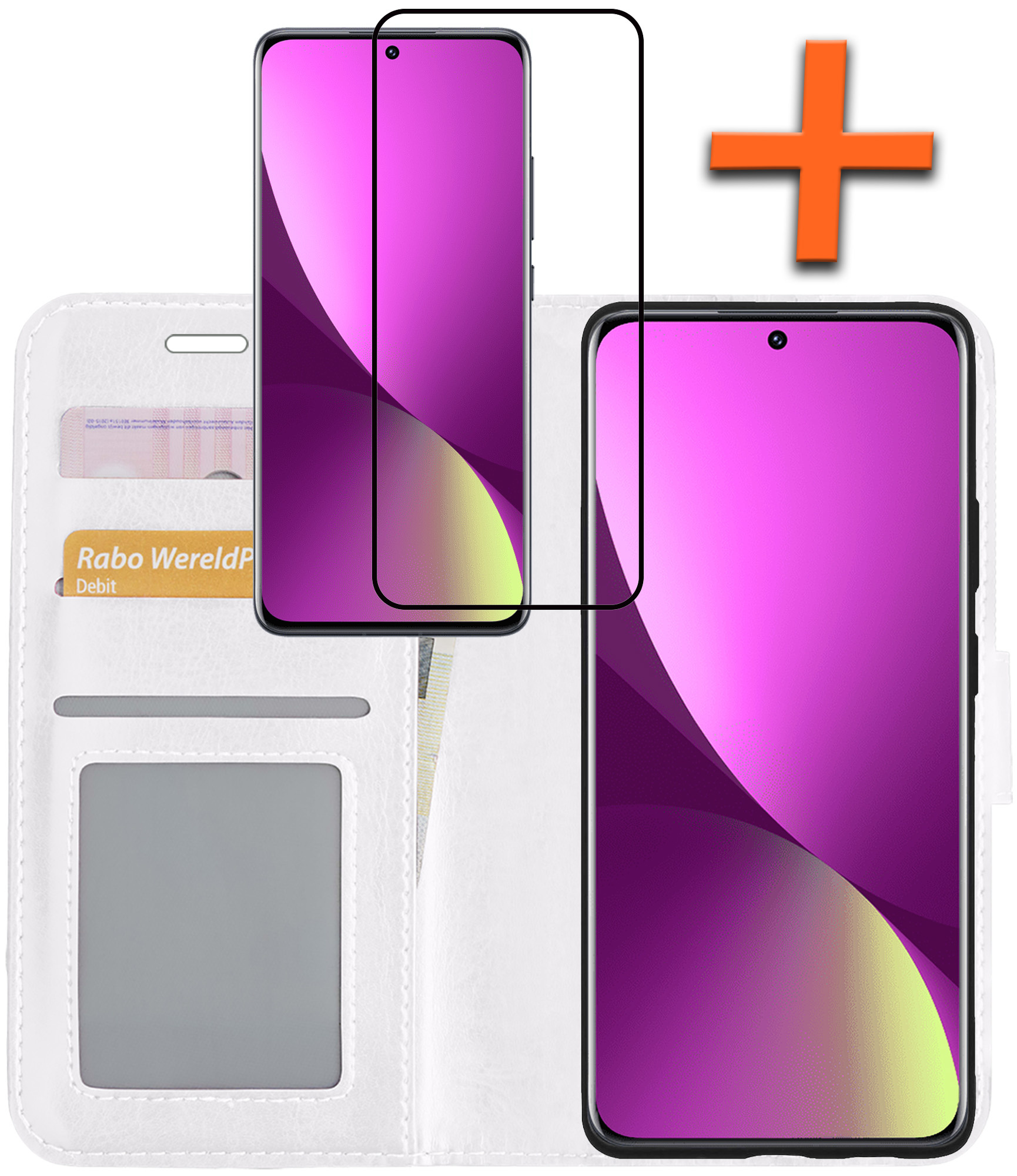 Nomfy Hoesje Geschikt voor Xiaomi 12 Hoes Bookcase Flipcase Book Cover Met Screenprotector - Hoes Geschikt voor Xiaomi 12 Hoesje Book Case - Wit
