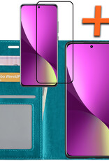 Nomfy Hoesje Geschikt voor Xiaomi 12 Hoes Bookcase Flipcase Book Cover Met Screenprotector - Hoes Geschikt voor Xiaomi 12 Hoesje Book Case - Turquoise