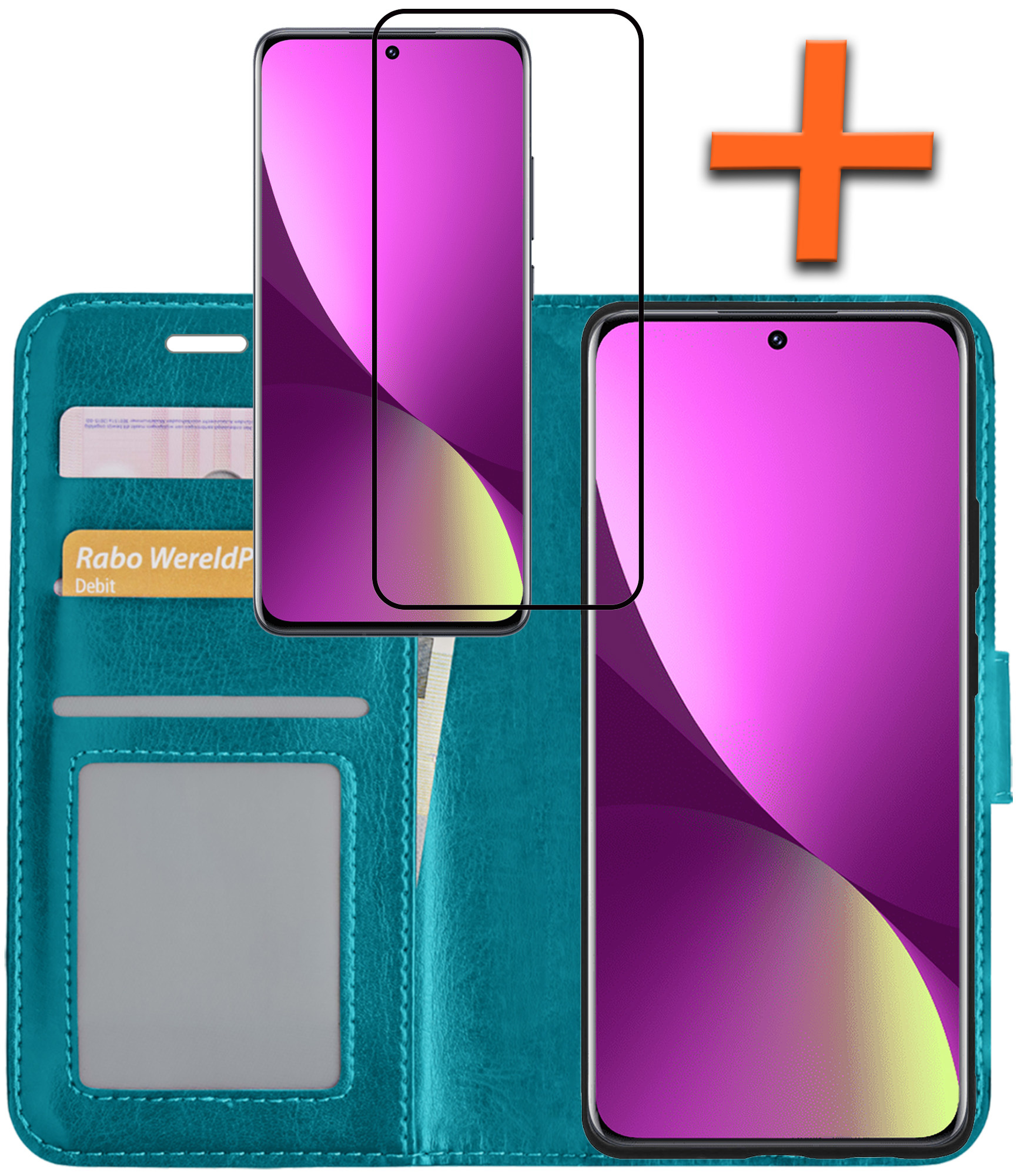 Nomfy Hoesje Geschikt voor Xiaomi 12 Hoes Bookcase Flipcase Book Cover Met Screenprotector - Hoes Geschikt voor Xiaomi 12 Hoesje Book Case - Turquoise