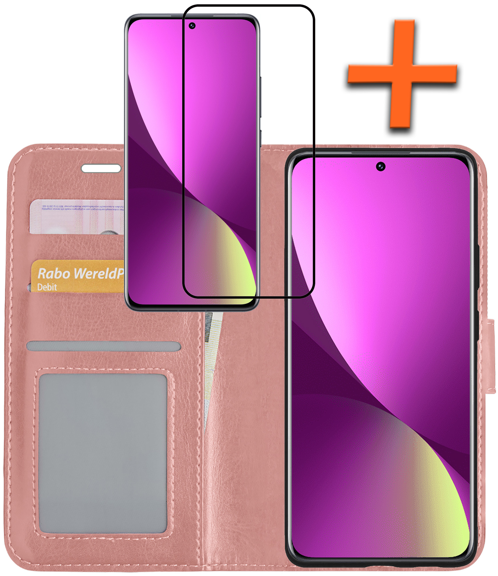 Nomfy Hoesje Geschikt voor Xiaomi 12 Hoes Bookcase Flipcase Book Cover Met Screenprotector - Hoes Geschikt voor Xiaomi 12 Hoesje Book Case - Rosé goud