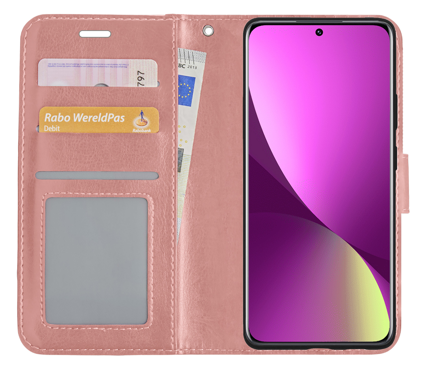 Nomfy Hoesje Geschikt voor Xiaomi 12 Hoes Bookcase Flipcase Book Cover Met Screenprotector - Hoes Geschikt voor Xiaomi 12 Hoesje Book Case - Rosé goud
