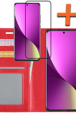 Nomfy Hoesje Geschikt voor Xiaomi 12 Hoes Bookcase Flipcase Book Cover Met Screenprotector - Hoes Geschikt voor Xiaomi 12 Hoesje Book Case - Rood