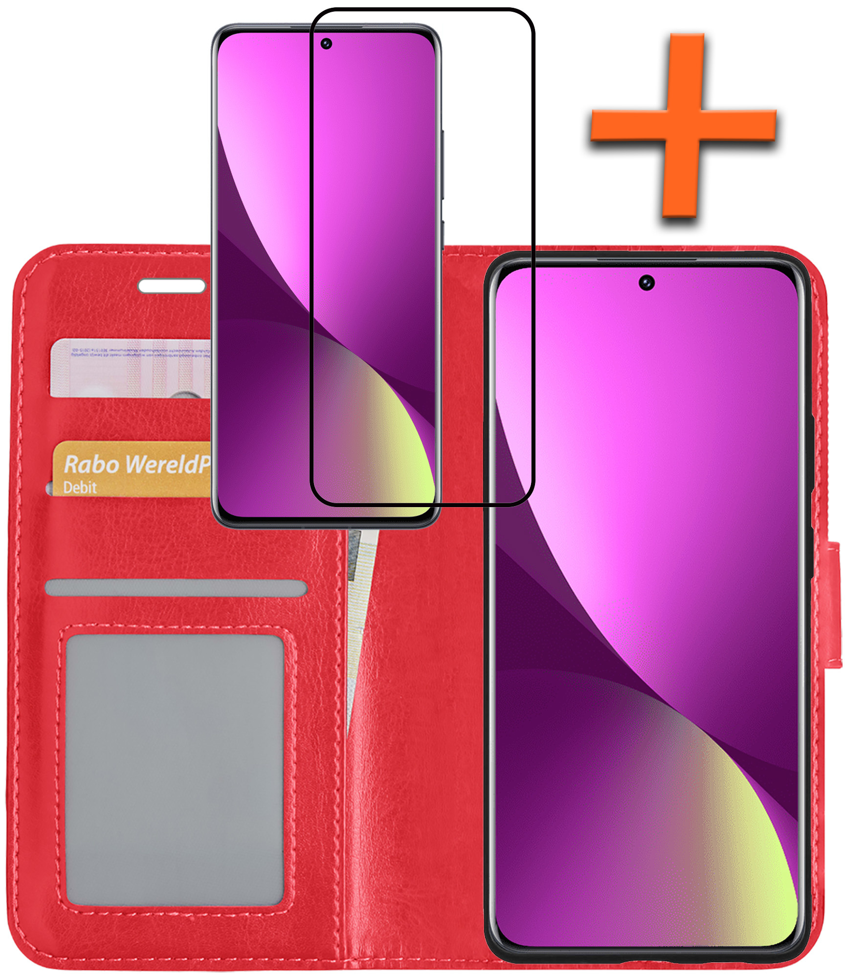 Nomfy Hoesje Geschikt voor Xiaomi 12 Hoes Bookcase Flipcase Book Cover Met Screenprotector - Hoes Geschikt voor Xiaomi 12 Hoesje Book Case - Rood