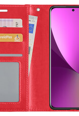 Nomfy Hoesje Geschikt voor Xiaomi 12 Hoes Bookcase Flipcase Book Cover Met Screenprotector - Hoes Geschikt voor Xiaomi 12 Hoesje Book Case - Rood