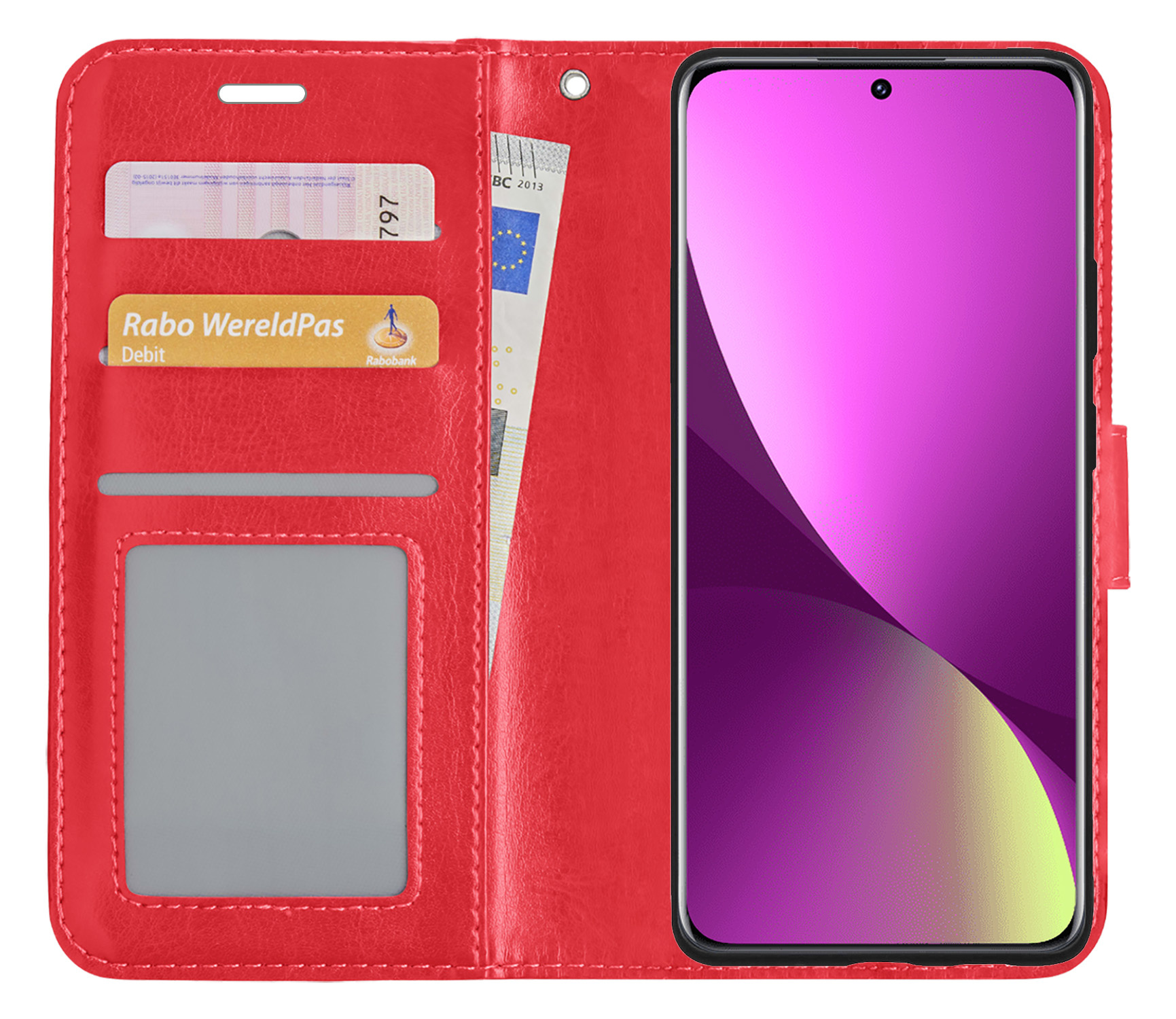 Nomfy Hoesje Geschikt voor Xiaomi 12 Hoes Bookcase Flipcase Book Cover Met Screenprotector - Hoes Geschikt voor Xiaomi 12 Hoesje Book Case - Rood