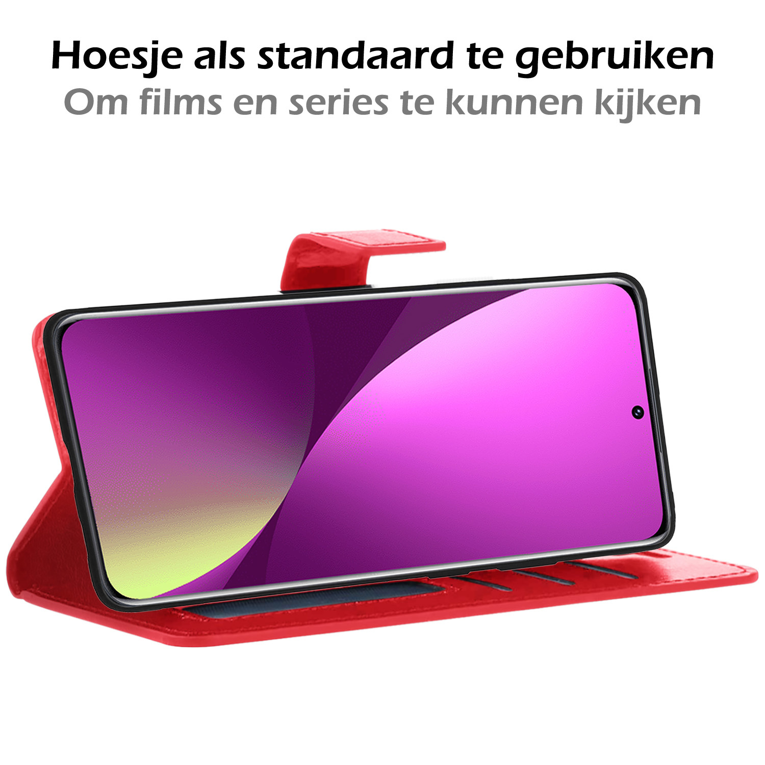 Nomfy Hoesje Geschikt voor Xiaomi 12 Hoes Bookcase Flipcase Book Cover Met Screenprotector - Hoes Geschikt voor Xiaomi 12 Hoesje Book Case - Rood