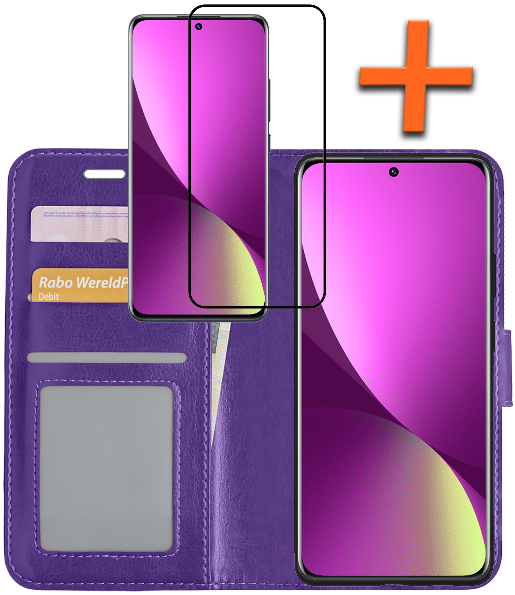 Nomfy Hoesje Geschikt voor Xiaomi 12 Hoes Bookcase Flipcase Book Cover Met Screenprotector - Hoes Geschikt voor Xiaomi 12 Hoesje Book Case - Paars