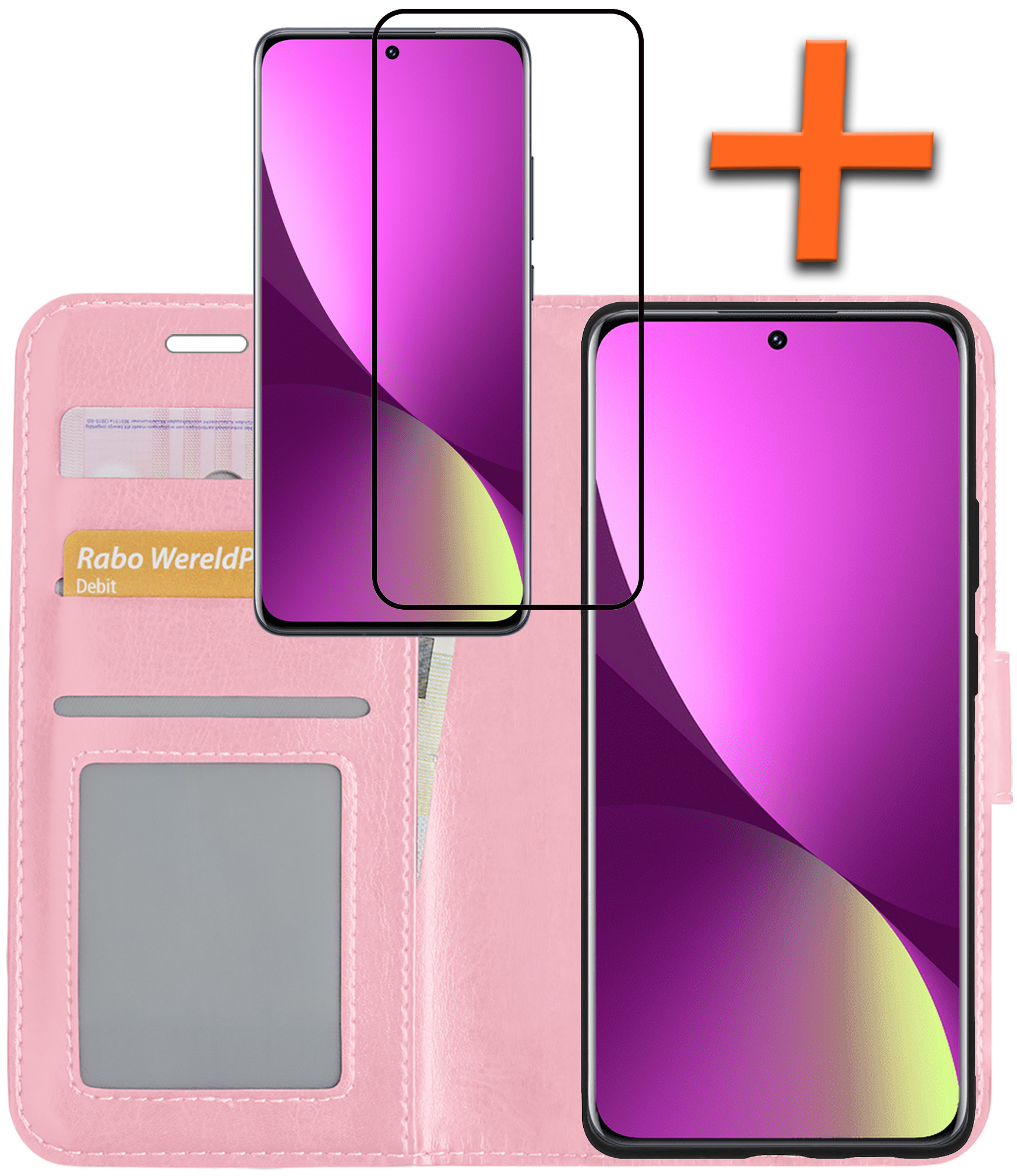 Nomfy Hoesje Geschikt voor Xiaomi 12 Hoes Bookcase Flipcase Book Cover Met Screenprotector - Hoes Geschikt voor Xiaomi 12 Hoesje Book Case - Lichtroze